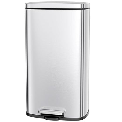 AthLike Trash Can, Stainless Steel Kitchen Garbage Can, Step Waste Bin with Hinged Lid and Removable Inner Bucket, Soft-Close, Dustbin for Bathroom Bedroom Living Room Home (Silver, 8 Gal)