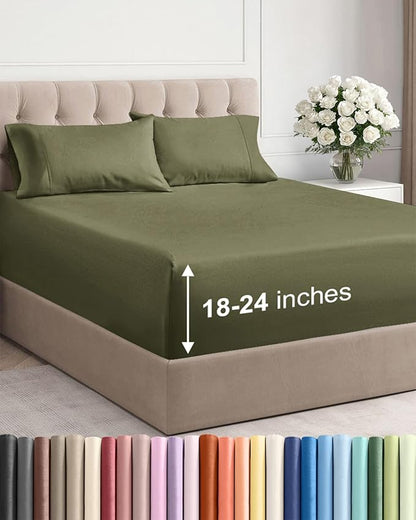 Extra Deep Pocket Full Sheets - 4 Piece Breathable & Cooling Bed Sheets - Hotel Luxury Bed Sheet Set - Soft, Wrinkle Free & Comfy - Easily Fits Extra Deep Mattresses - Deep Pocket Sage Green Sheets