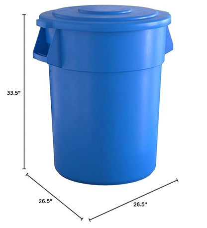 55 Gallon Blue Round Commercial Trash Can with Lid