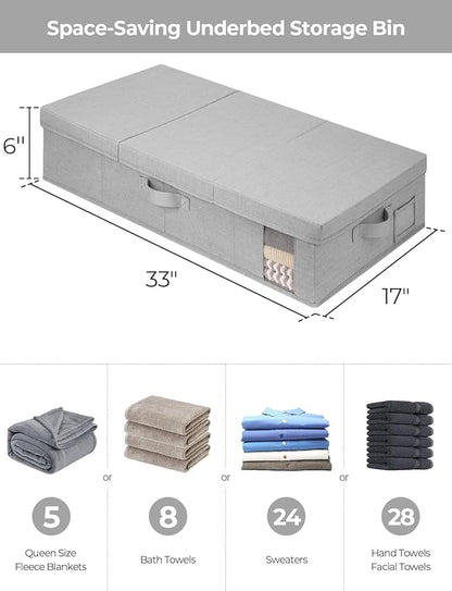 StorageWorks 2-Pack Large Under Bed Storage Bins with Lids, Underbed Storage Containers with Handles and Label Holder, Closet Organizer for Clothes, Blankets, Sweater