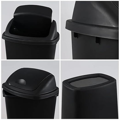 4 Pack 40 Liter Swing Lid Kitchen Garbage Can, Plastic Trash Can with Lid, Black