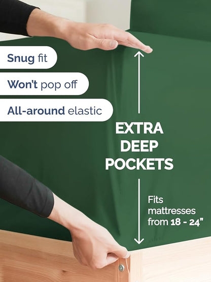 Extra Deep Pocket Queen Sheet Set - 4 Piece Breathable & Cooling Bed Sheets - Hotel Luxury Sheet Set - Soft, Wrinkle Free & Comfy - Easily Fits Extra Deep Mattresses - Deep Pocket Emerald Green Sheets