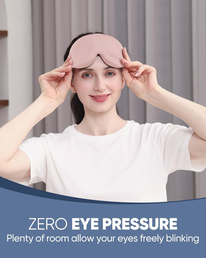 MZOO Sleep Eye Mask for Side Sleeper Men Women, Zero Eye Pressure 3D Sleeping Mask, Light Blocking Patented Design Night Blindfold, Soft Eye Shade Cover for Travel, Pink