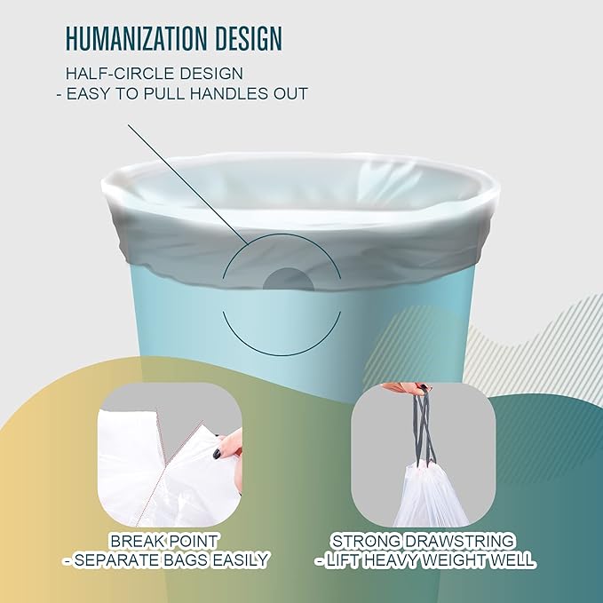 FORID Small Drawstring Trash Bags - 4 Gallon Plastic Garbage Bags 240 Counts White Trash Can Liners 15 Liter for Bathroom Restroom Bedroom Office Toilet - Durable & Thick Trash Bag