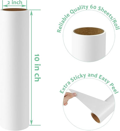 Large Lint Roller Refills 10 inch Wide Ultra Sticky Mega Roller Refills for Evercare Layers Smart Design Leo Cleaning Floor Roller for Removing Pet Hair, 3 Pack Total 180 Sheets