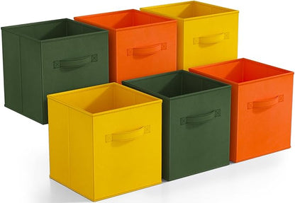 Sorbus Foldable Storage Cubes - 6 Fabric Baskets for Organizing Pantry, Shelf, Toy Box, Cubby, Closet Organizer - 11 Inch Collapsible Closet Organizers & Storage Bins (Dark Yellow, Green, & Orange)