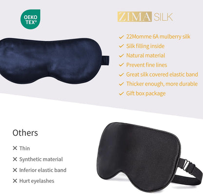 ZIMASILK Adjustable 100% 22 Momme Mulberry Silk Sleep Mask for Sleeping, Filled with Premium Mulberry Silk, Softest & Breathable Eye Sleeping Mask (Navy Blue)