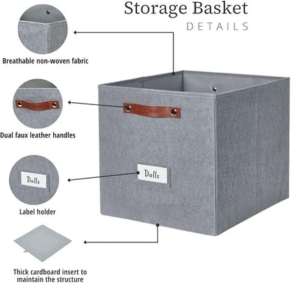 DECOMOMO Storage Cubes, 13x13x13 Storage Cube Bins with Labels, Fabric Organizer Bins (13" / 6pcs, Texture Grey)