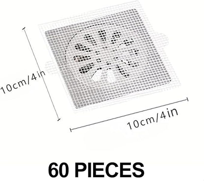 60PCS Disposable Shower Drain Cover Hair Catcher Shower Drain Mesh Stickers,4 X 4 Inch Disposable Floor Drain Sticker,Suitable for Bathroom, Bathtub, Kitchen Sewer Outlets.