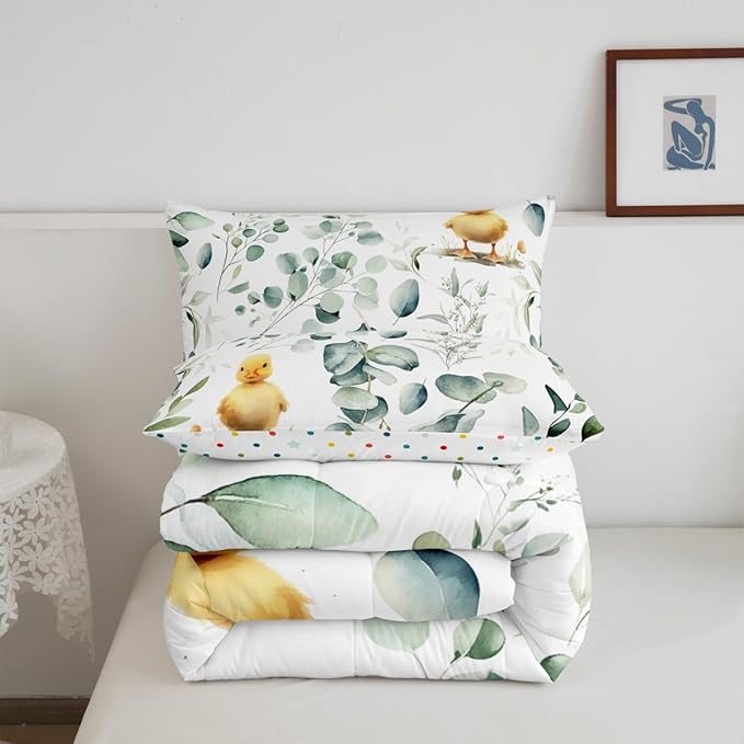 Erosebridal Kids Cute Animal Bedding Queen Size for Girls Boys Cartoon Duck Comforter Set Queen, Spring Eucalyptus Duvet Insert Leaves Quilt Set, Kawaii Farm Animal Bedding Comforters & Sets