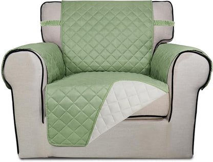 PureFit Reversible Quilted Sofa Cover, Water Resistant Slipcover Furniture Protector, Washable Couch Cover with Non Slip and Elastic Straps for Kids, Dogs, Pets (Chair, Sage Green/Ivory)