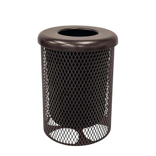COATEDOUTDOORFURNITURE RFT-BRW Heavy Duty 32 Gallon Round Trash Receptacle, Liner Included, Brown with Flat Top Lid, Made in America