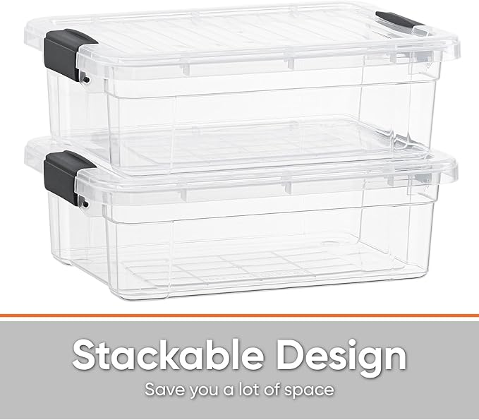 Superio Clear Storage Bins with Lids, Stackable Storage Box with Latches and Handles, Extra Small, 2 Pack 2 Quart