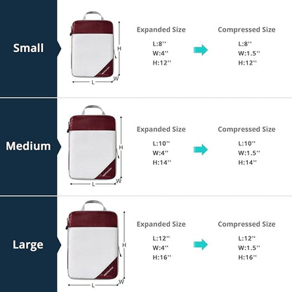 6 Set Compression Packing Cubes for Travel - Compressible, Lightweight, and Space-Saving Packing Cubes, Travel Essentials for Women, Wine