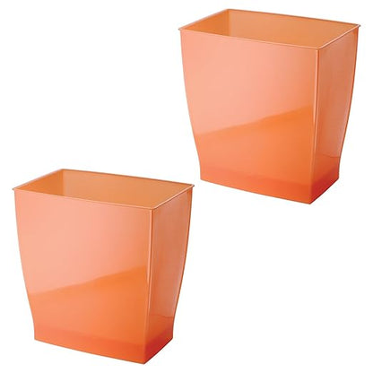 iDesign Small Rectangular Bathroom Trash Set of 2-Tango Orange, Made in USA Waste Can