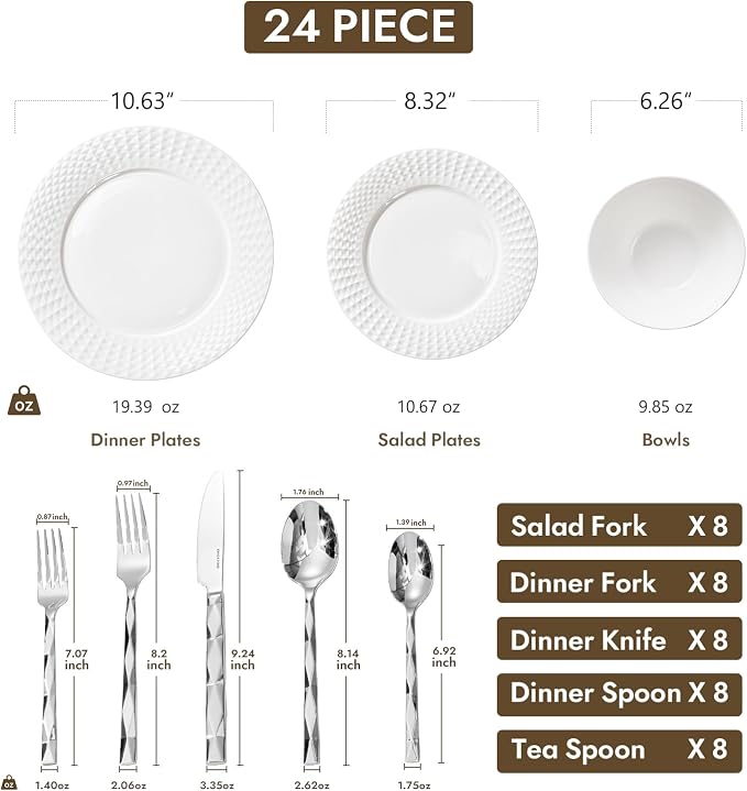 64Pc Bone China Dinnerware & Silverware Set,