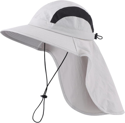 Home Prefer UPF 50+ Sun Hats for Men Women Wide Brim Fishing Hat with Neck Flap UV Protection Sunblock Safari Bucket Hat