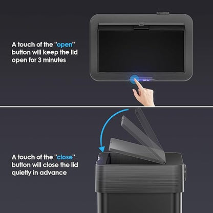TLSUNNY 18.5 Gallon Motion Sensor Trash Can,Touchless Automatic Garbage Can,Brushed Stainless Steel Smart Bin,with Bag Holder,Soft Close Lid,for Kitchen,Office,RV,Bedroom,Living Room (Black, 70L)