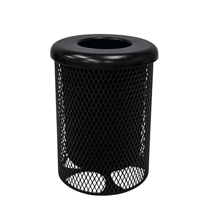 COATEDOUTDOORFURNITURE RFT-BLK Heavy Duty 32 Gallon Round Trash Receptacle, Liner Included, Black with Black Flat Top, Made in America