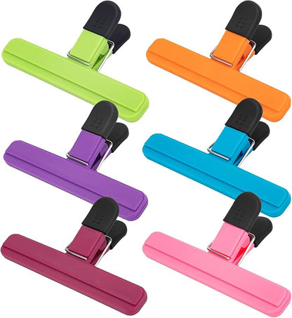 OWLKELA Chip Clip, 6 Pack Colors Wide Open Bag Clips for Food Storage, Heavy Duty Seal Grips Plastic Food Clips for Snack, Food Packages (6 inch x 3.4 inch)