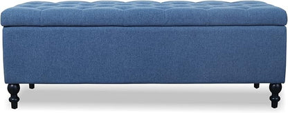 Storage Ottoman 50.2 Inches Upholstered Fabric Storage Ottoman Bench，Button Tufted Ottoman with Storage for Living Room (Blue-TP)