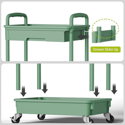 5 Tier Rolling Cart Organizer,Bathroom Cart Organizers with Wheels Laundry Room Organization Mobile Shelving Unit Utility Cart Storage Shelves Multi-Functional for Office, Home(Green)