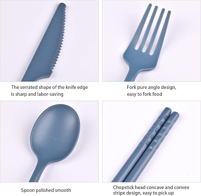 Travel Utensils with Case, Camping Reusable Utensils Set with Case | Plastic