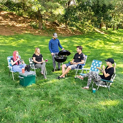 Lawn Chair USA - Outdoor Chairs for Camping. Made with Lightweight Aluminum Frames and UV-Resistant Webbing. Folds for Easy Storage 2- Pack (Sea Island with White Arms, Classic)
