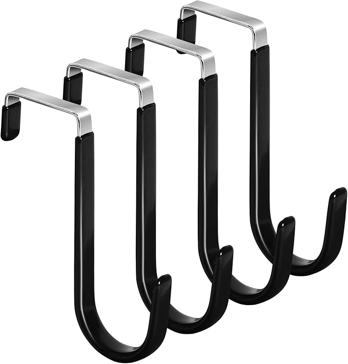 HOOSUN 4 Pack Over The Door Hooks,4.96In Hooks for Hanging Heavy Duty Door Hanger,Towel Hanger Hook Holders,Hangers Hook for Hanging Clothes,Towels,Hats,Coats,Bags (Black)