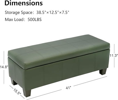 Teal Faux Leather Ottoman with Storage, Rectangular Extra Long Storage Bench for Bedroom and Living Room