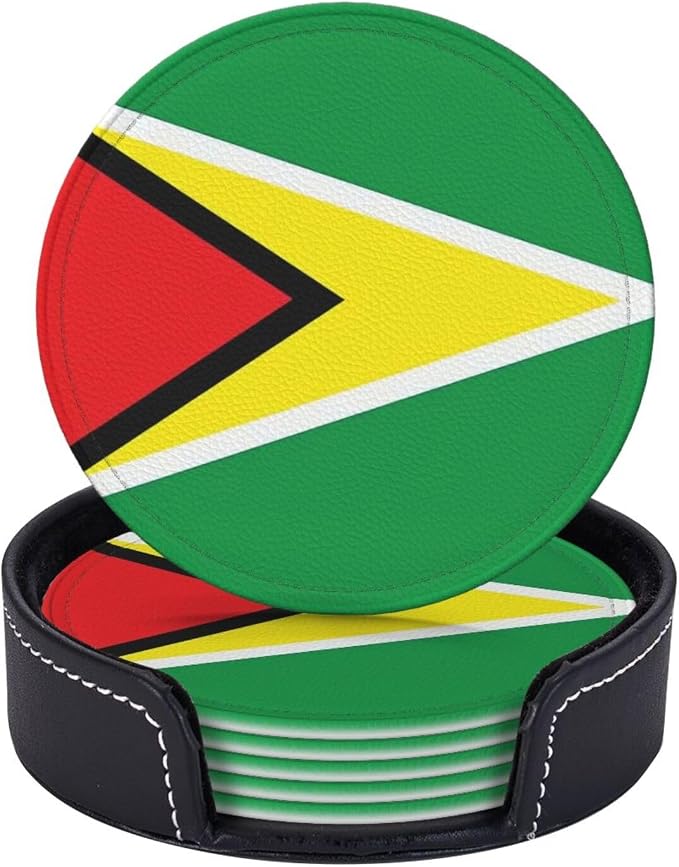 6 Pack Guyana Flag Leather Coaster