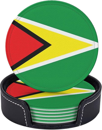6 Pack Guyana Flag Leather Coaster