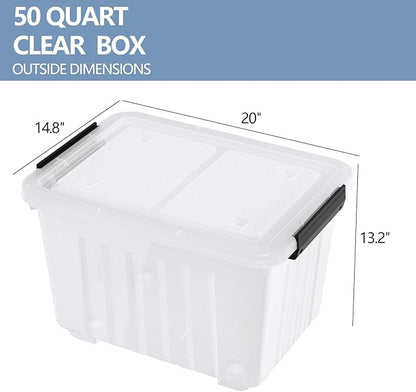 Zopnny 50 Quart 4 Pack Plastic Storage Container with Lid, Wheeled Clear Storage Latch Boxes