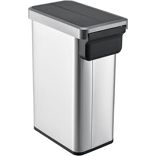 Global Industrial 12 Gallon Stainless Steel Slim Trash Can, Rectangular Butterfly Step-On