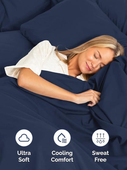 Extra Deep Pocket Full Sheets - 4 Piece Breathable & Cooling Bed Sheets - Hotel Luxury Bed Sheet Set - Soft, Wrinkle Free & Comfy - Easily Fits Extra Deep Mattresses - Deep Pocket Navy Blue Sheets Set