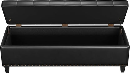 Storage Ottoman Bench, 51-Inch Large Storage Bench for Bedroom End of Bed, 30 Gallons Faux Leather Bench with Storage for Bedroom, Living Room, Entryway, Hallway, Black