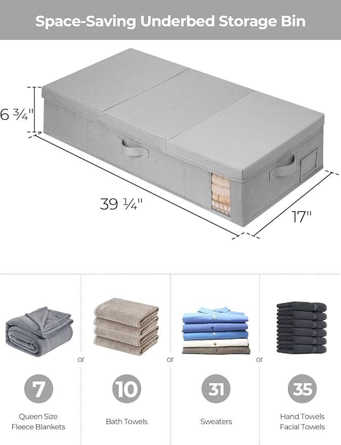 StorageWorks 2-Pack Jumbo Under Bed Storage Bins with Lids, Underbed Storage Containers with Handles and Label Holder, Closet Organizer for Clothes, Blankets, Sweater