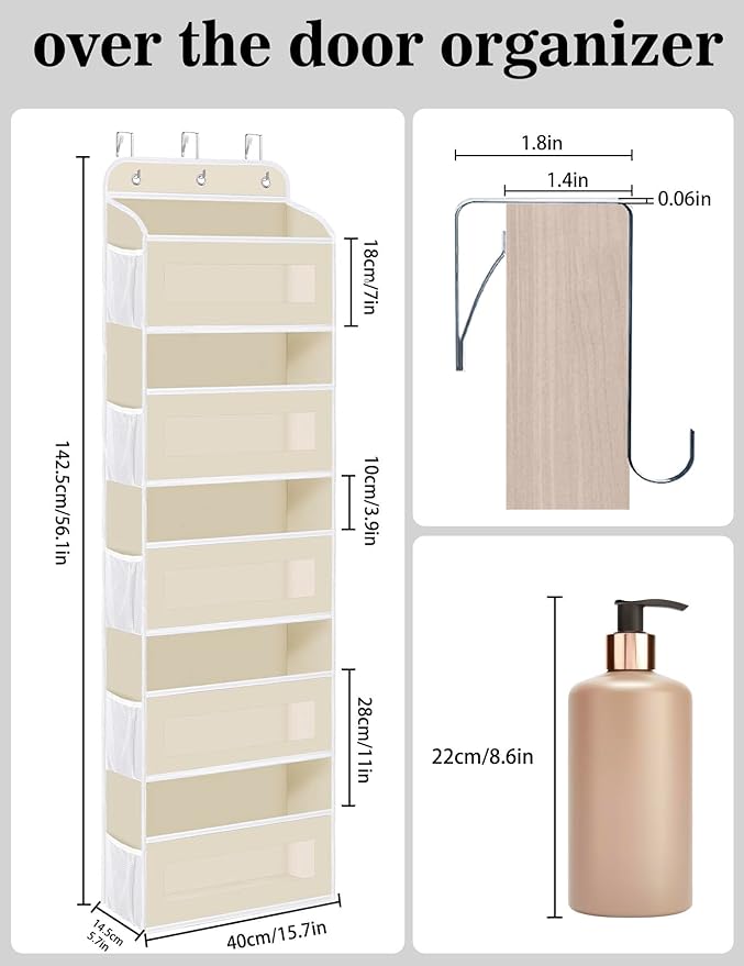 Over The Door Organizer, 5 Shelves Closet Door Hanging Organizer with 10 Mesh Pockets, Nursery Closet Organizer, Baby Essentials, Dorm Room Essentials for Girls