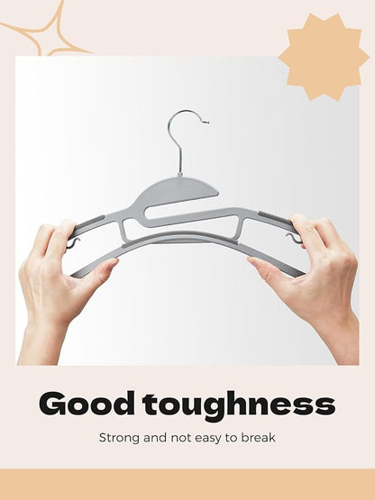 HOUSE DAY Grey Plastic Hangers 50 Pack, Slim Space Saving, Non Slip Hangers with Rubber Pads, Sturdy Heavy Duty Coat Hanger for Closet, S-Shaped Clothes Hanger for Shirt, Suit, Pant, Skirt