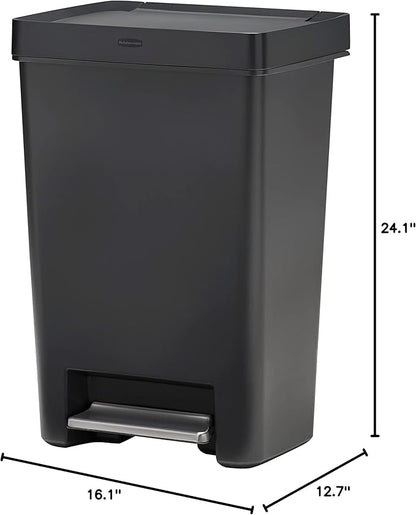 Rubbermaid Premier Series II Step-On Trash Can for Home and Kitchen, with Lid Lock and Slow Close, 12.4 Gallon, Charcoal, for Home/Kitchen/Garage/Apartment/Office