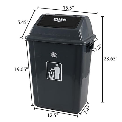 13 Gallon Plastic Swing Lid Trash Can, Outdoor Garbage Can, Grey, 4 Pack