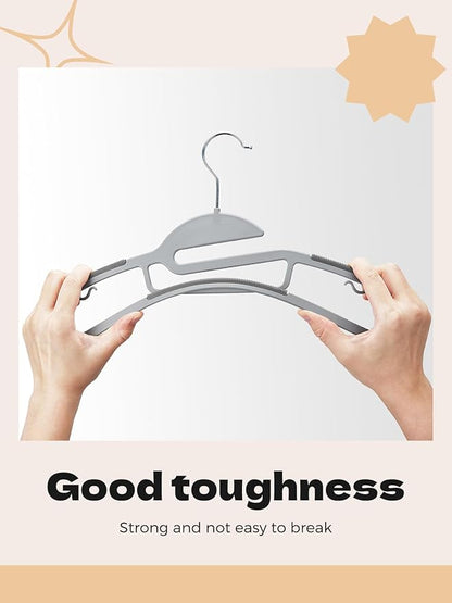 HOUSE DAY Grey Plastic Hangers 30 Pack, Slim Space Saving, Non Slip Clothes Hangers with Rubber Pads, Sturdy Heavy Duty Coat Hanger for Closet, S-Shaped Hanger for Shirt, Suit, Pant, Skirt