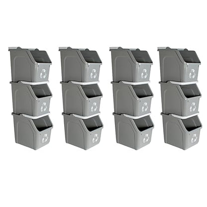 6 Gallon Stackable Recycling Bins for Homes, Garages, Offices Made of 100% Recycled Plastic - (Grey, 12 Pack)