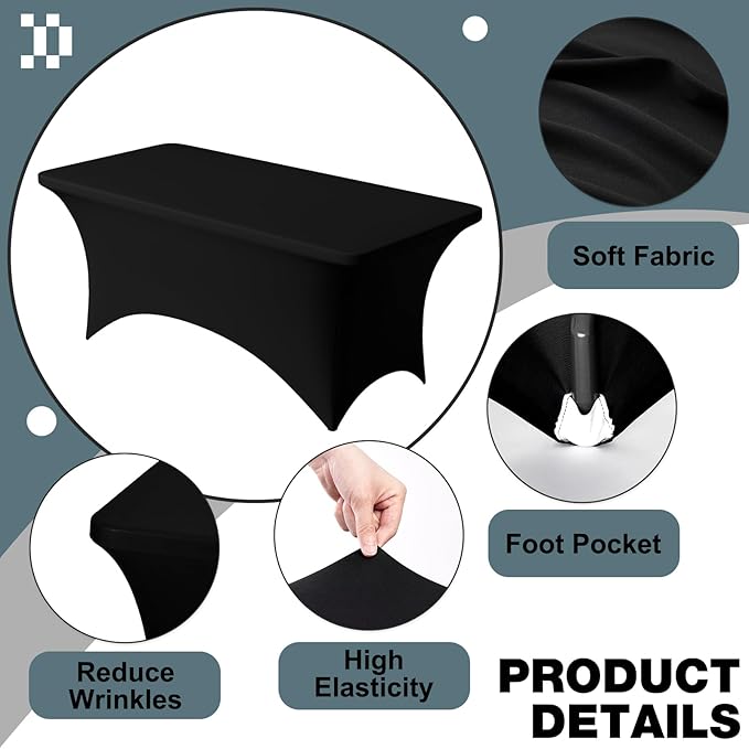 Trlyc 1 Pack 4FT Spandex Table Cloth - 48 x 30 Inch Rectangular Stretch Tablecloth, Wrinkle Resistant Scretch Table Cover for Wedding, Party, Banquet, Picnic, Outdoor Decoration (1Pcs,Black)
