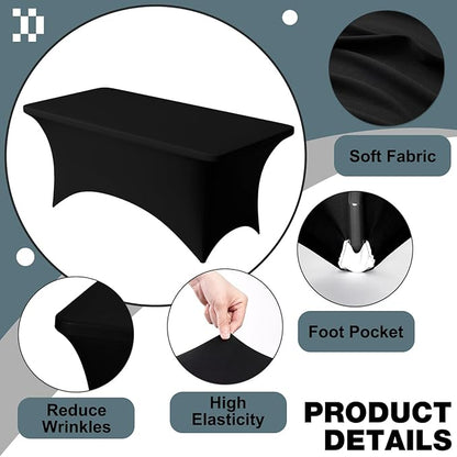 Trlyc 1 Pack 4FT Spandex Table Cloth - 48 x 30 Inch Rectangular Stretch Tablecloth, Wrinkle Resistant Scretch Table Cover for Wedding, Party, Banquet, Picnic, Outdoor Decoration (1Pcs,Black)