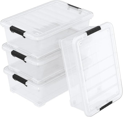 20L Under Bed Storage Containers, Closet Organizers and Storage Bins, Under Bed Storage Box with Wheels, Set of 4