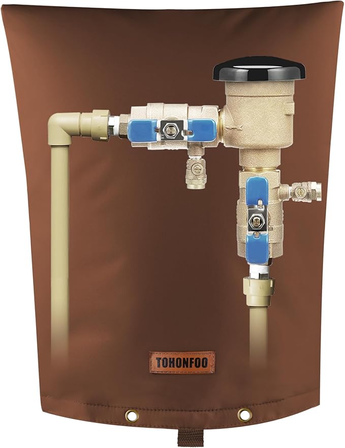 TOHONFOO Backflow Preventer Pipe Insulation Cover (5°F) - Irrigation Sprinkler Valve Insulated Pouch - Water Well Pump Cover - Sturdy 5 Layers for Winter Freeze Protection, 16" W x 20" H, Brown