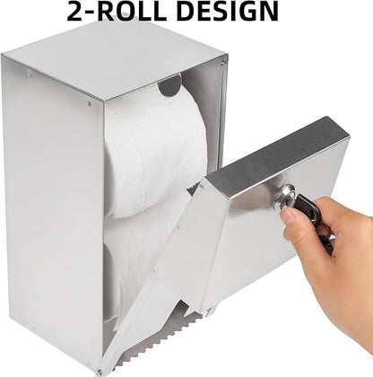 Commercial Toilet Paper Tissue Dispenser Dual Rolls Toilet Paper Holder with Lock,Heavy Duty Stainless Steel Touchless Automatic Paper Towel Dispenser with Shelf Wall Mount for Bathroom/Restroom