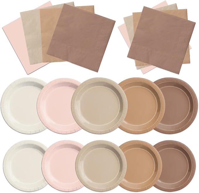 CMUSKO Boho Baby Shower Decorations-150Pcs Gradient Brown Plates and Napkins