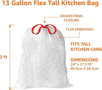 Amazon Basics Ultra-Force Tall Kitchen Drawstring Trash Bags, Lavender Scented, 13 Gallon, 80 Count, Pack of 1